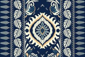 Ikat Blumen- Paisley Stickerei auf Marine Blau hintergrund.ikat ethnisch orientalisch Muster traditionell.aztekisch Stil abstrakt Vektor illustration.design zum textur, stoff, kleidung, verpackung, dekoration, schal.