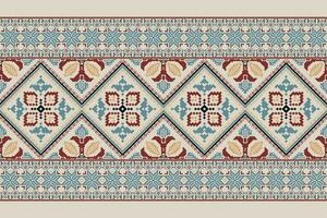 blommig korsa sy broderi på grå bakgrund.geometrisk etnisk orientalist mönster traditionell.aztec stil abstrakt vektor illustration.design för textur, tyg, kläder, inslagning, dekoration, halsduk