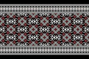 Blumen- Kreuz Stich Stickerei auf schwarz hintergrund.geometrisch ethnisch orientalisch Muster traditionell.aztekisch Stil abstrakt Vektor illustration.design zum textur, stoff, kleidung, verpackung, dekoration, schal.