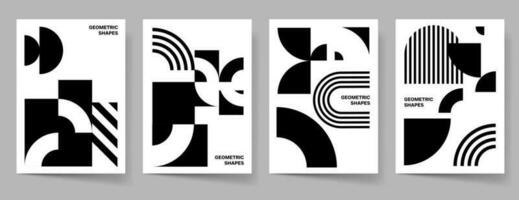 svart vit geometrisk affisch uppsättning. abstrakt form bakgrund för tidskrift broschyr flygblad och sida layout. vektor illustration