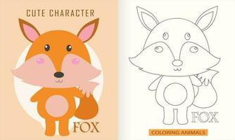 Tier Charakter Färbung Buch zum süß Fuchs vektor