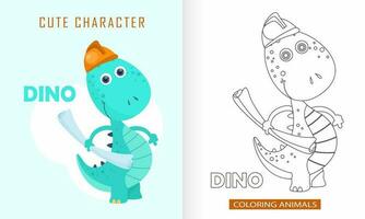 djur- karaktär färg bok för söt dinosaurier vektor