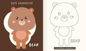 djur- karaktär färg bok för söt Björn vektor