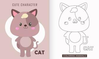 Tier Charakter Färbung Buch zum süß Katze vektor