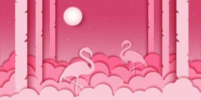 Scherenschnitt Stil Illustration Flamingo Tropical vektor