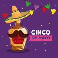 cinco de mayo affisch med tequila flaska och dekoration vektor