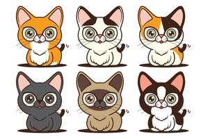 tecknad söt katt karaktär olika arter maskot set vektor