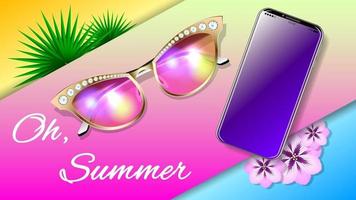 Sommersonnenbrille Smartphone realistischer Hintergrund vektor