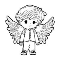 söt pojke ängel tecknad serie vektor översikt. pojke med ängel vingar vektor.