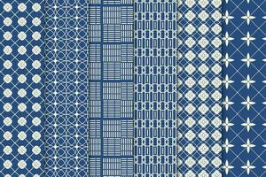 abstrakt geometrisch Muster Design auf Blau Hintergründe. kreativ nahtlos Muster Dekoration zum Stoff Drucke. modern geometrisch Muster Vektor zum Tapeten, Buch Abdeckungen, oder Verpackung Papiere.