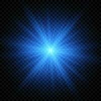 Lichteffekt von Lens Flares. Blau leuchtende Lichter Starburst-Effekte mit Funkeln vektor