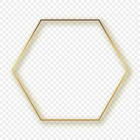 Gold glühend Hexagon Rahmen mit Schatten isoliert auf Hintergrund. glänzend Rahmen mit glühend Auswirkungen. Vektor Illustration.