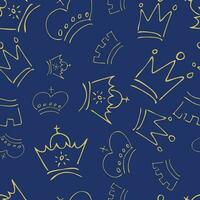 hand dragen kronor. sömlös mönster av enkel graffiti skiss drottning eller kung kronor. kunglig kejserlig kröning och monark symboler. vektor illustration.