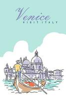 Venedig Italien affisch retro stil. stor kanal, gondoliers, arkitektur, årgång kort. linje abstrakt vektor illustration vykort