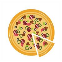 pizza skiva platt. pizza isolerat på vit bakgrund. vektor illustration.