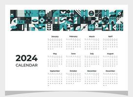 kalender 2024 geometrisk mönster. kalender mall för 2024 år med geometrisk former. vektor