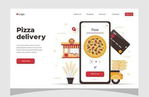 mat uppkopplad beställa smartphone. pizza leverans. mat leverans begrepp för baner, hemsida design eller landning webb sida. vektor