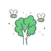 Bienen kreisen auf Baum einfach Hand gezeichnet Illustration vektor