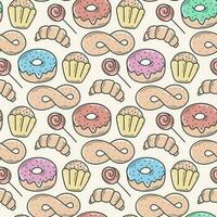 Donuts, Muffins und Gebäck nahtlos Muster vektor