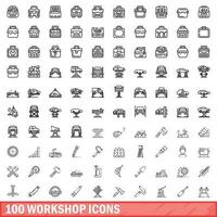 100 Workshop-Icons gesetzt, Umrissstil vektor