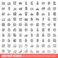 100 nöt ikoner uppsättning, översikt stil vektor