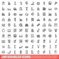 100 Inaktiverad ikoner uppsättning, översikt stil vektor