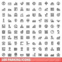 100 Parkplatz Symbole Satz, Gliederung Stil vektor
