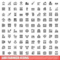 100 jordbrukare ikoner uppsättning, översikt stil vektor