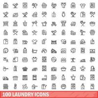 100 tvätt ikoner uppsättning, översikt stil vektor