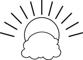 Sonne Symbol schwarz Gliederung Zeichnung oder Gekritzel Logo Sonnenlicht Zeichen Symbol Wetter Wolken Element Karikatur Stil Vektor Illustration