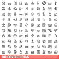 100 Kontakt Symbole Satz, Gliederung Stil vektor