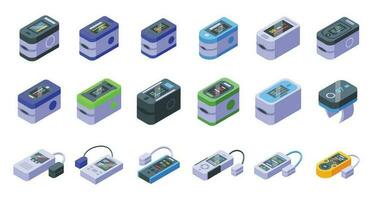 Impuls Oximeter Symbole einstellen isometrisch Vektor. Blut Gesundheit vektor