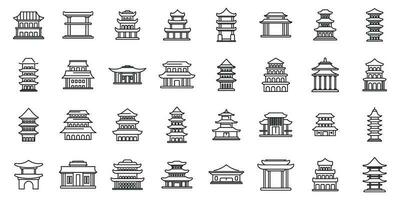 pagod ikoner som kontur vektor. asiatiskt tempel vektor