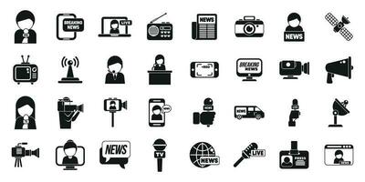 Fernseher Reporter Symbole einstellen einfach Vektor. Studio Fernseher vektor