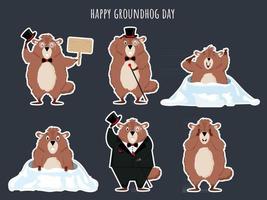en uppsättning roliga tecknade Groundhogs vektorillustration av Groundhog Day Holiday vektor