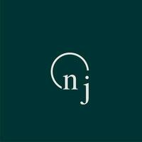 nj första monogram logotyp med cirkel stil design vektor