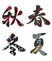 vektor fyra kanji kalligrafi vår sommar höst och vinter dekorerad med vintage mönster