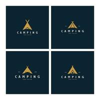 Jahrgang und retro Zelt Logo, Camping. mit Zelt, Baum und Lagerfeuer unterzeichnen. Abenteurer, Pfadfinder, Kletterer, Camping Ausrüstung Center vektor