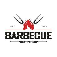 einfach Grill Jahrgang heiß Grill, mit gekreuzt Flammen und Spatel. Logo zum Restaurant, Abzeichen, Cafe und bar.vektor vektor