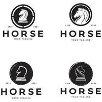 Schach Strategie Spiel Logo mit Pferd, König, verpfänden, Minister und Turm. Logo zum Schach Turnier, Schach Team, Schach Meisterschaft, Schach Spiel Anwendung. vektor