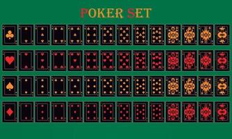 pokerspel med svarta och gula isolerade kort på en grön bakgrund vektor