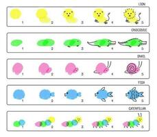 fingeravtryck djur steg förbi steg, barn finger måla konst spel. målning med fingrar, dagis barn aktivitet vektor illustration