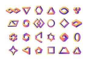 Illusion Geometrie. unmöglich Perspektive unendlich Formen, abstrakt optisch Täuschung modern Grafik Elemente. Vektor visuell Paradox Logo Sammlung
