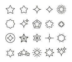 Star Linie Symbole. Prämie Bewertung einfach Piktogramme Gliederung Stil, abstrakt leuchtenden fallen fliegend funkeln Symbole anders Formen. Vektor isoliert einstellen