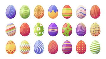 Ostern Urlaub Ei. abstrakt süß bunt Eierschale Symbole, traditionell Ornament Elemente mit minimal Muster zum Eiersuche Dekoration. Vektor Sammlung