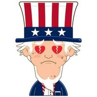 Onkel Sam gebrochen Herz Gesicht Karikatur süß zum Unabhängigkeit Tag vektor