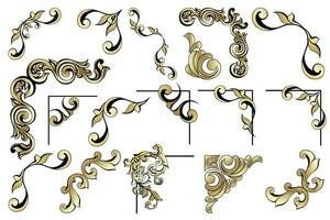 vektor uppsättning vintage barock hörn och dividers.border, vinkel, virvla, antik akantus, damast scroll ornament swirl.victorian monogram heraldisk sköld swirl.retro blommigt blad mönster kant lövverk