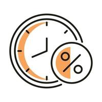Uhr mit Verkauf Prozent Label Linienstil Symbol Vektor Design