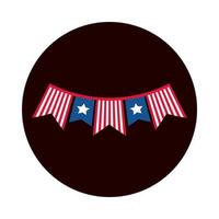 4. Juli Unabhängigkeitstag amerikanische Flagge Datum Wimpel Dekoration Block und flache Stilikone vektor