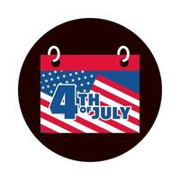 4. Juli Unabhängigkeitstag Kalenderdatum amerikanische Flagge Feierblock und flache Ikone vektor